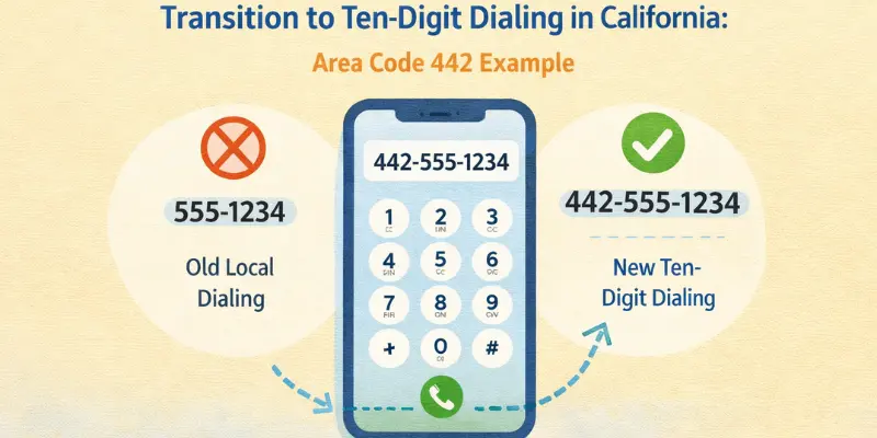 Phone code 442 showing the transition to ten-digit dialing