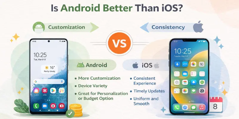 Android OS vs iOS comparison highlighting customization and consistency."