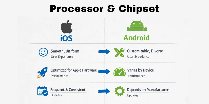 iOS vs Android processor features in characteristics of a smartphone