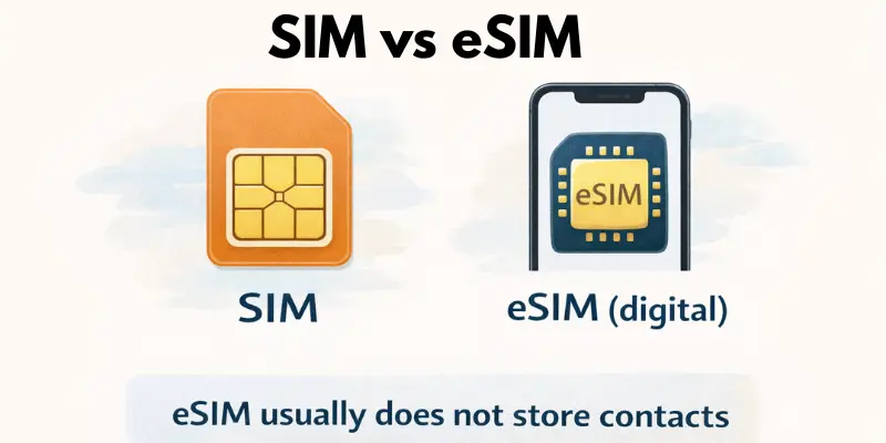 SIM vs eSIM: eSIM doesn't store contacts for transfer from Android to iPhone
