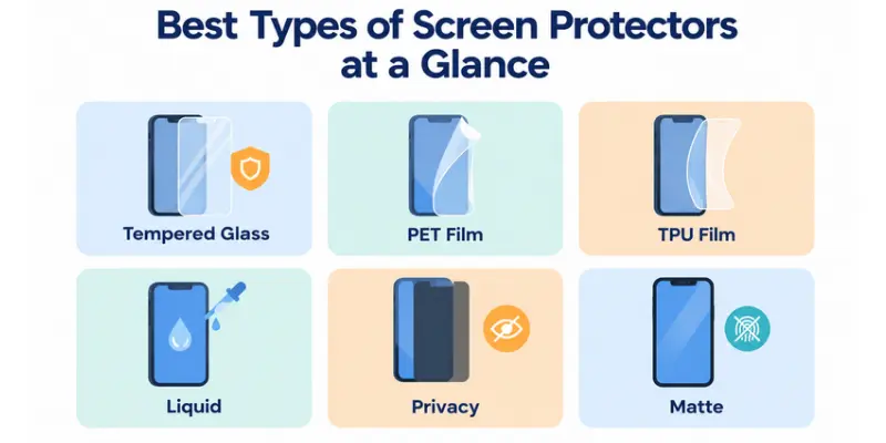 Six types of screen protectors compared