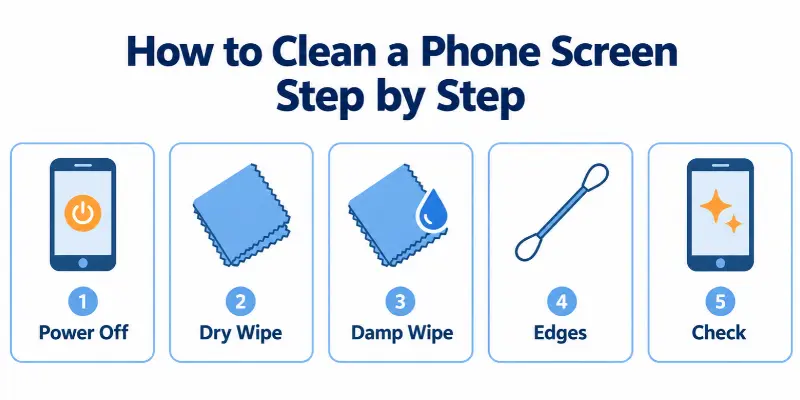 Phone screen cleaning steps