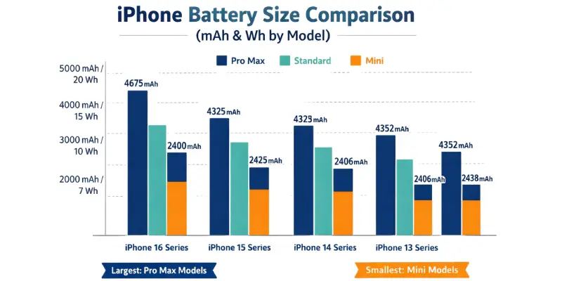 iPhone battery comparison battery size graph