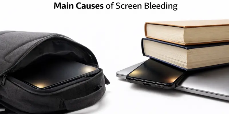 Main causes of screen bleeding: pressure from bags and objects