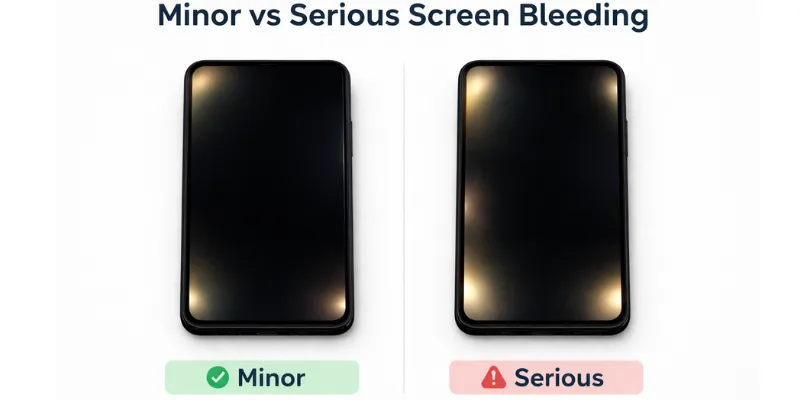 Minor vs serious screen bleeding on a smartphone display