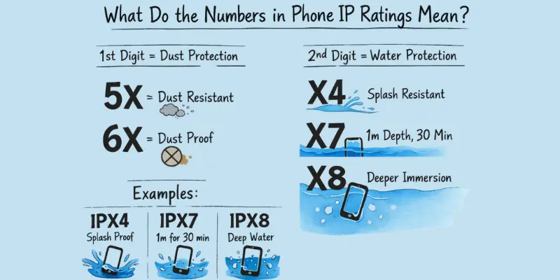 Phone IP rating chart for dust and water